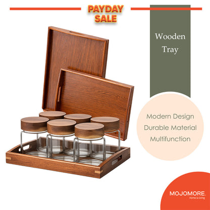 MOJOMORE Ebony Wooden Tray New Chinese Style Wooden Tray with Handle and Balang Kuih Raya Set