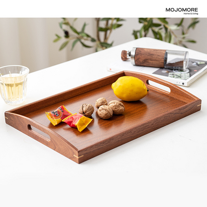 MOJOMORE Ebony Wooden Tray New Chinese Style Wooden Tray with Handle and Balang Kuih Raya Set