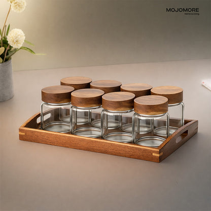 MOJOMORE Ebony Wooden Tray New Chinese Style Wooden Tray with Handle and Balang Kuih Raya Set