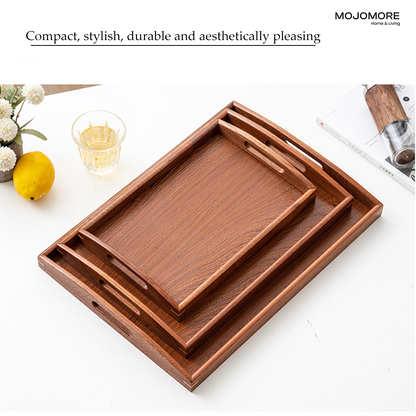 MOJOMORE Ebony Wooden Tray New Chinese Style Wooden Tray with Handle and Balang Kuih Raya Set