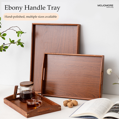 MOJOMORE Ebony Wooden Tray New Chinese Style Wooden Tray with Handle and Balang Kuih Raya Set
