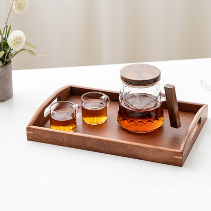 MOJOMORE Ebony Wooden Tray New Chinese Style Wooden Tray with Handle and Balang Kuih Raya Set