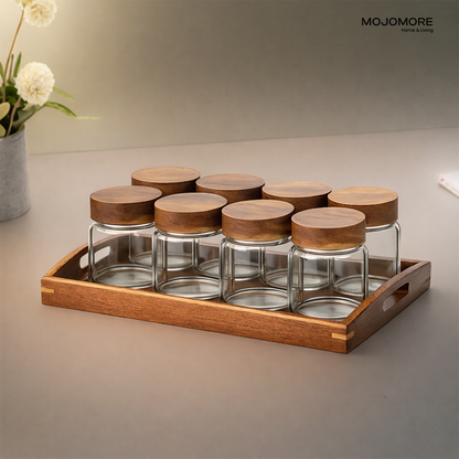 MOJOMORE Ebony Wooden Tray New Chinese Style Wooden Tray with Handle and Balang Kuih Raya Set