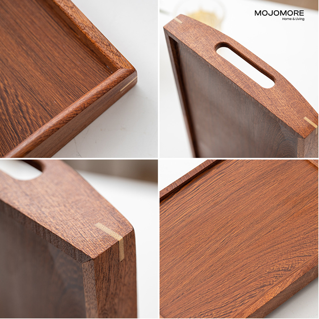 MOJOMORE Ebony Wooden Tray New Chinese Style Wooden Tray with Handle and Balang Kuih Raya Set