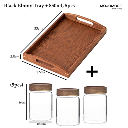 MOJOMORE Ebony Wooden Tray New Chinese Style Wooden Tray with Handle and Balang Kuih Raya Set
