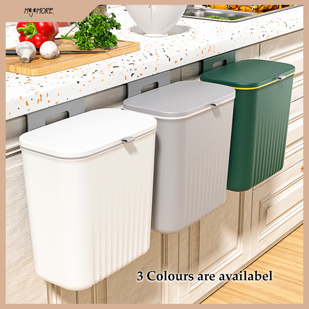 MOJOMORE Wall Mounted Trash Can Dustbin Hanging Kitchen Rubbish Bin Cabinet Door Floor Tong Sampah
