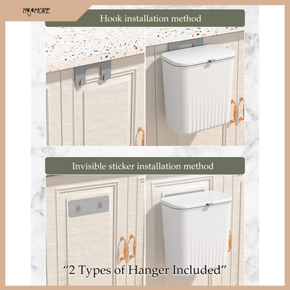 MOJOMORE Wall Mounted Trash Can Dustbin Hanging Kitchen Rubbish Bin Cabinet Door Floor Tong Sampah