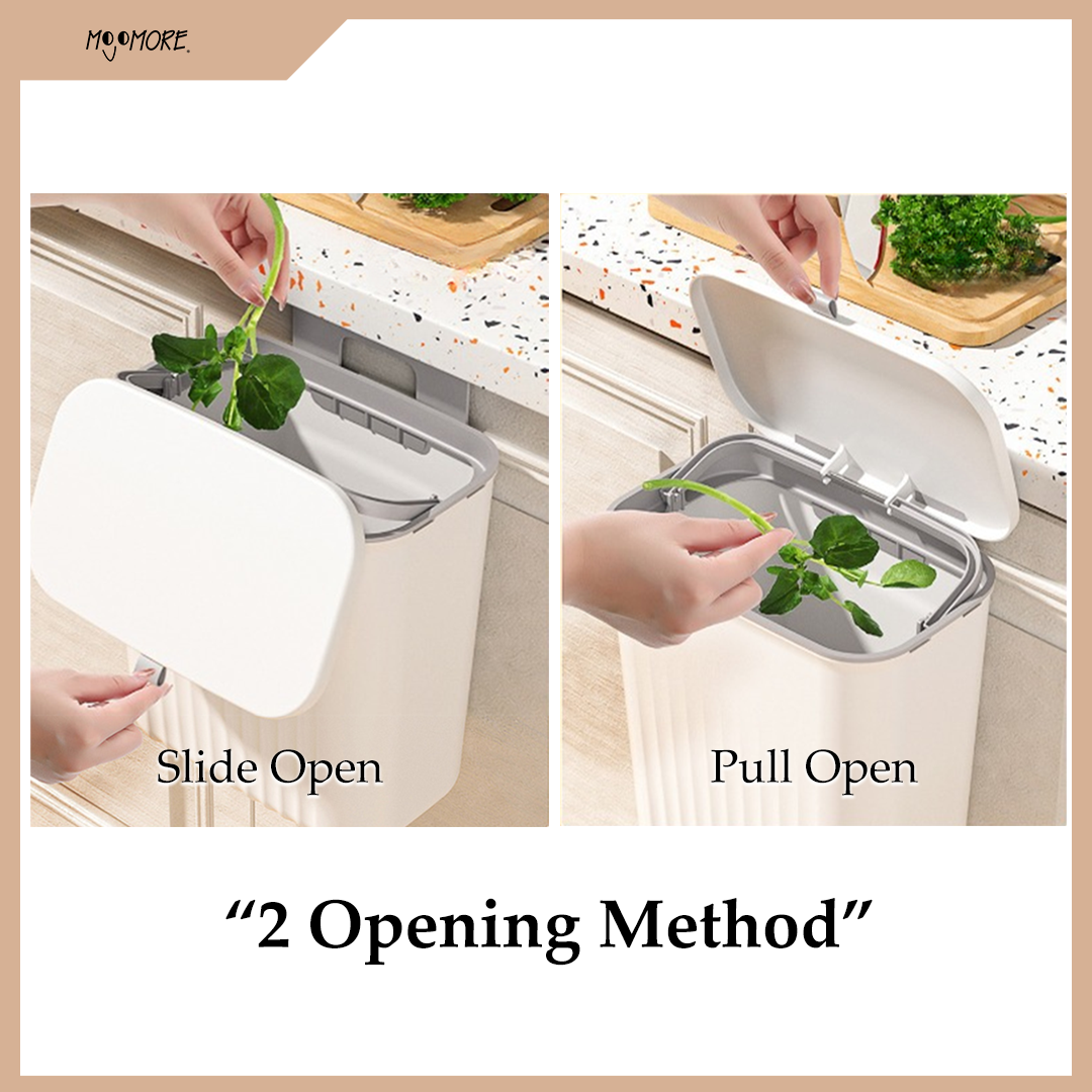MOJOMORE Wall Mounted Trash Can Dustbin Hanging Kitchen Rubbish Bin Cabinet Door Floor Tong Sampah
