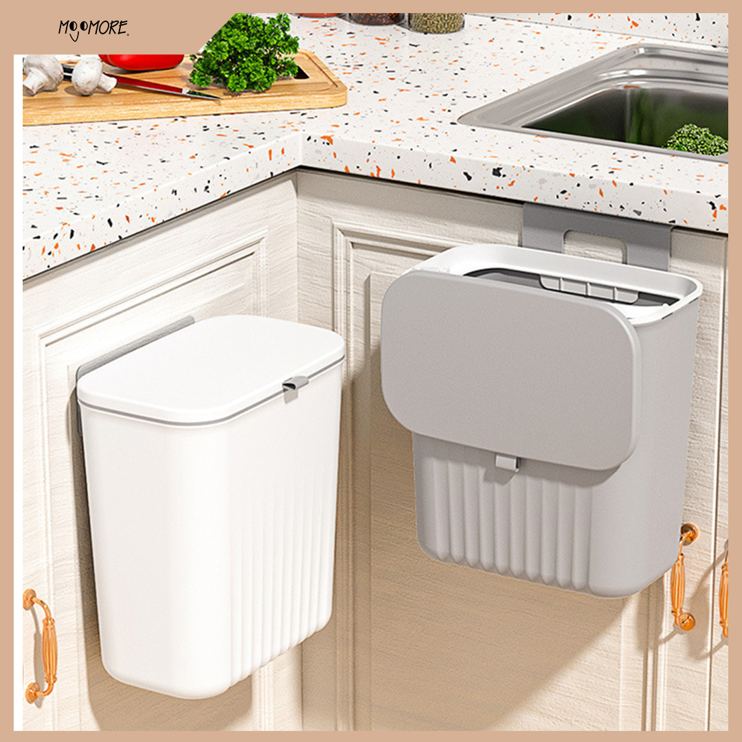 MOJOMORE Wall Mounted Trash Can Dustbin Hanging Kitchen Rubbish Bin Cabinet Door Floor Tong Sampah