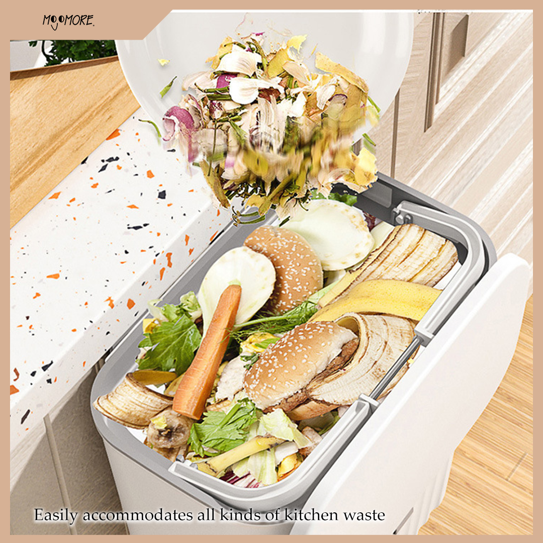 MOJOMORE Wall Mounted Trash Can Dustbin Hanging Kitchen Rubbish Bin Cabinet Door Floor Tong Sampah