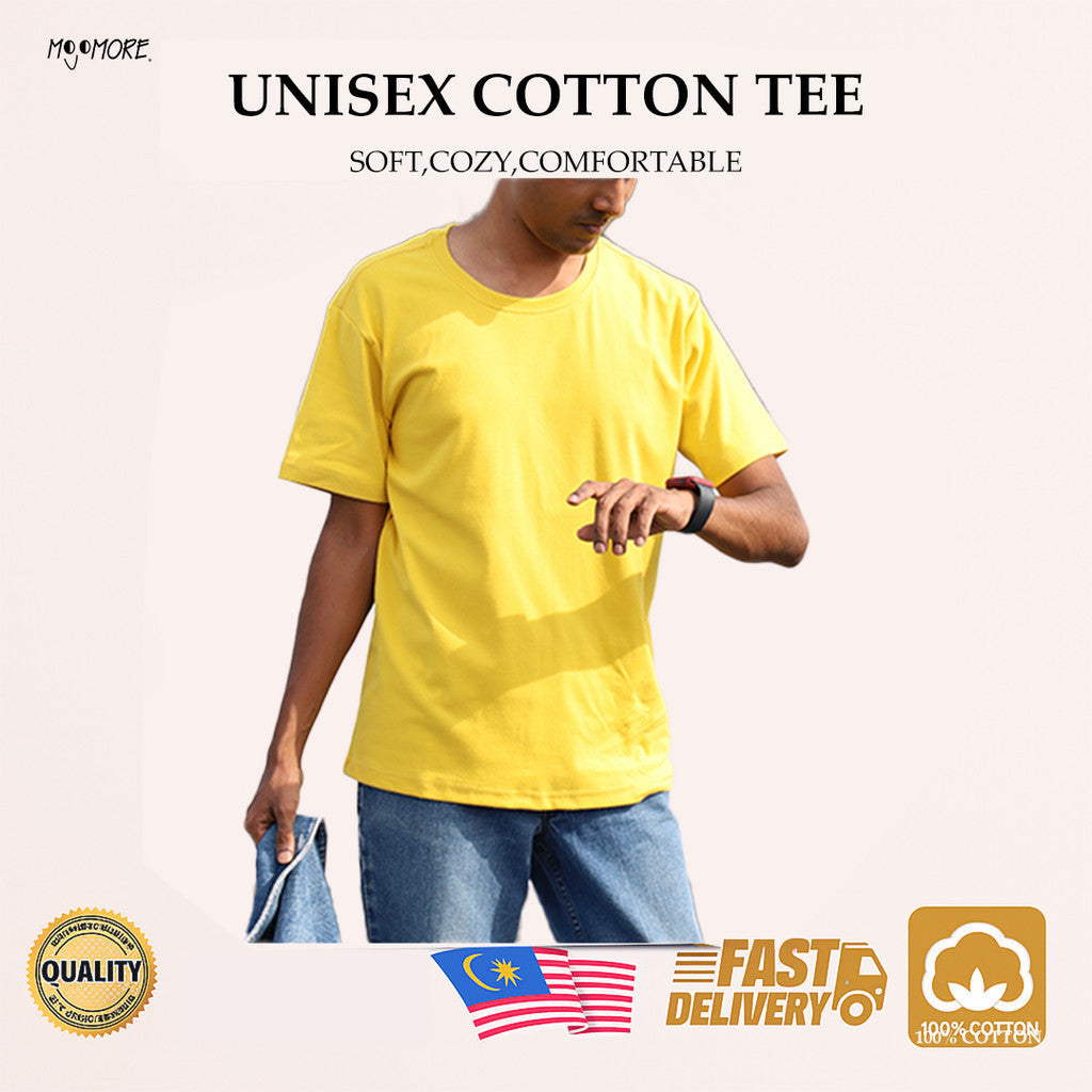 MOJOMORE Golden Yellow Plus Size T Shirt Plain Oversized Kosong 100% Cotton 170GSM Unisex  Baju Man Women