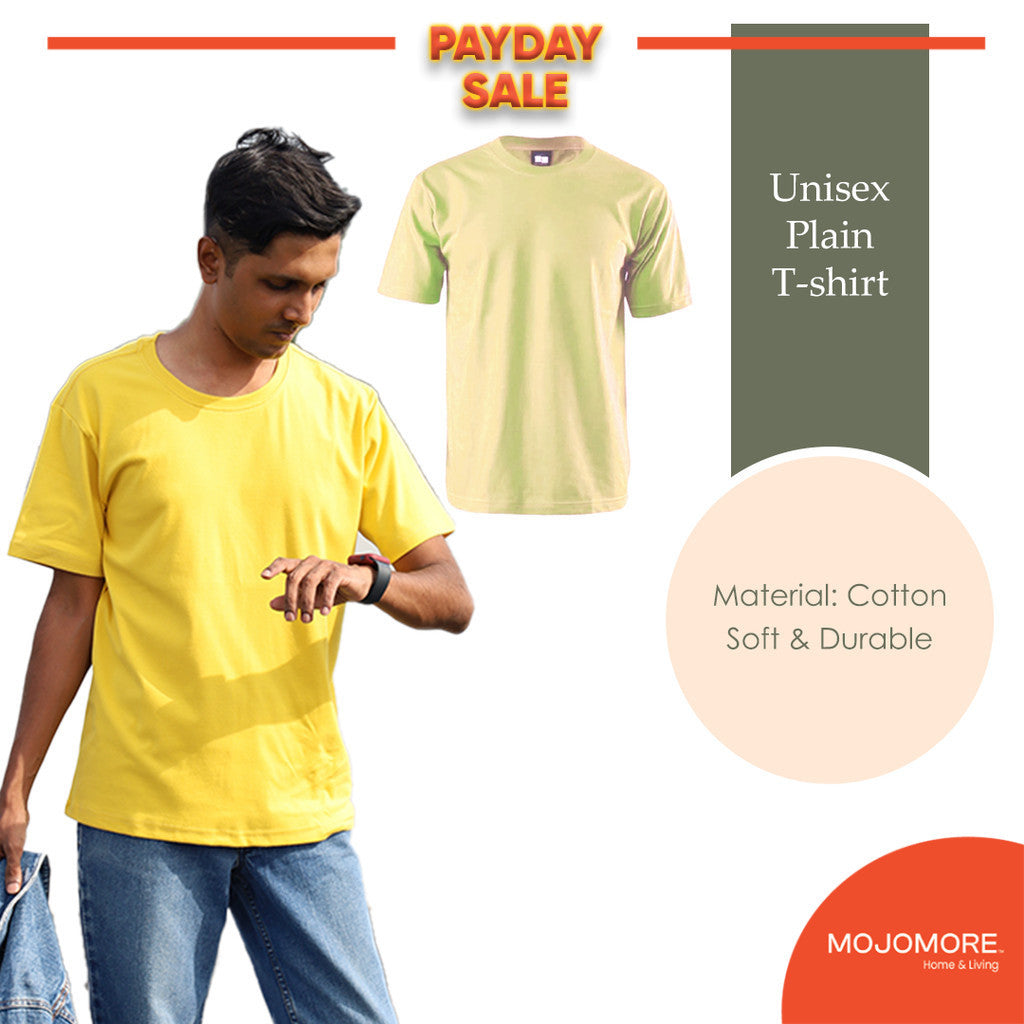 MOJOMORE Yellow Plus Size T Shirt Plain Oversized Kosong 100% Cotton 170GSM Unisex  Baju Man Women