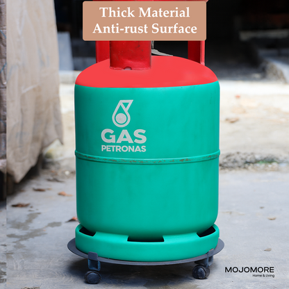 MOJOMORE Heavy Duty 4 Wheel Iron Gas Tank Roller | Metal Gas Stand | Gas Trolley | Roda Tong Gas