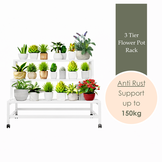Mojomore 3 Tier Flower Rack Plant Rack Steel Outdoor Pots Garden Rak Pasu Bunga Outdoor Rak Bertingkat