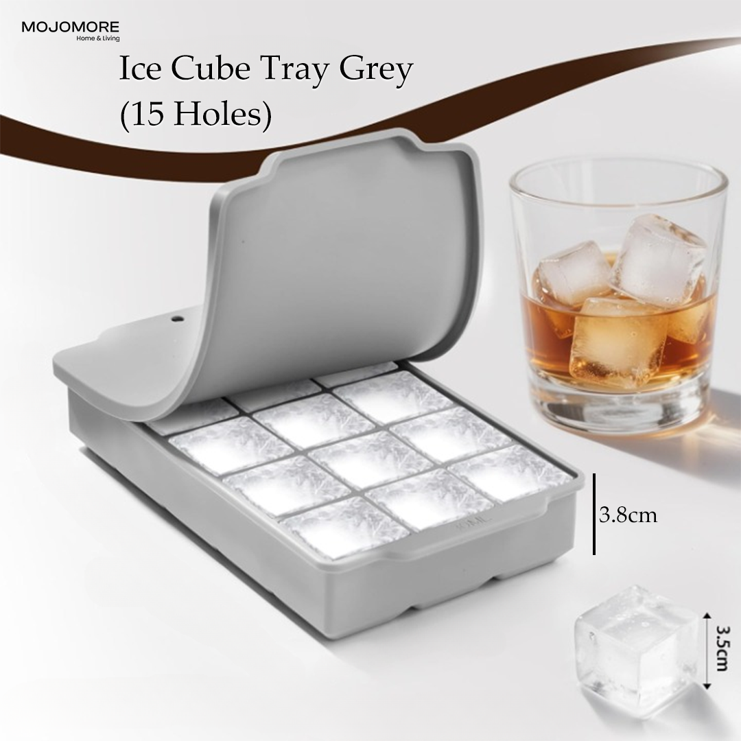 MOJOMORE Silicone Ice Maker 15 Holes Large Ice Cube Mold Jelly Mold Ice Cube Tray With Lid Bekas Ais Batu