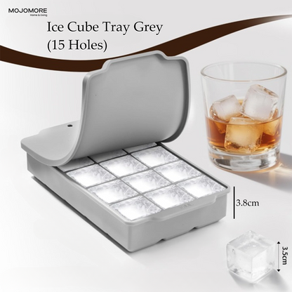 MOJOMORE Silicone Ice Maker 15 Holes Large Ice Cube Mold Jelly Mold Ice Cube Tray With Lid Bekas Ais Batu