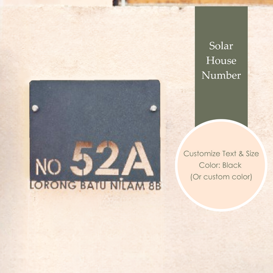 MOJOMORE (Solar + LED) Modern Solar House Number & Address Sign Plate Tanda Rumah