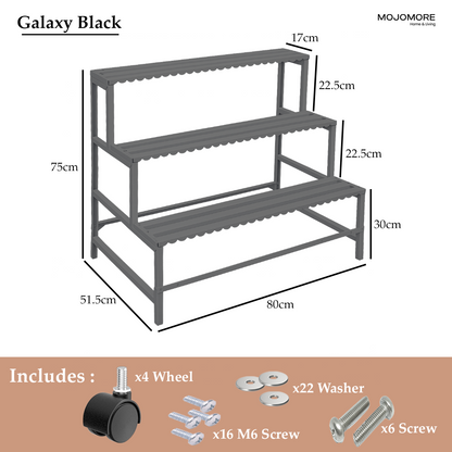 Mojomore 3 Tier Flower Rack Plant Rack Steel Outdoor Pots Garden Rak Pasu Bunga Outdoor Rak Bertingkat