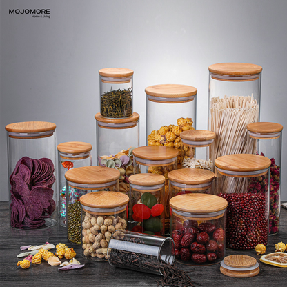 MOJOMORE Round Glass Jar Series, Transparent Container With Lids Cookie Jar Kitchen Jar Balang Bekas Kaca