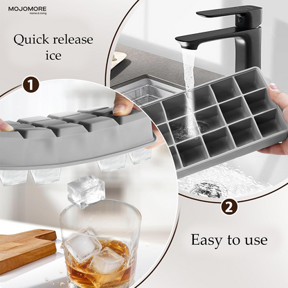 MOJOMORE Silicone Ice Maker 15 Holes Large Ice Cube Mold Jelly Mold Ice Cube Tray With Lid Bekas Ais Batu