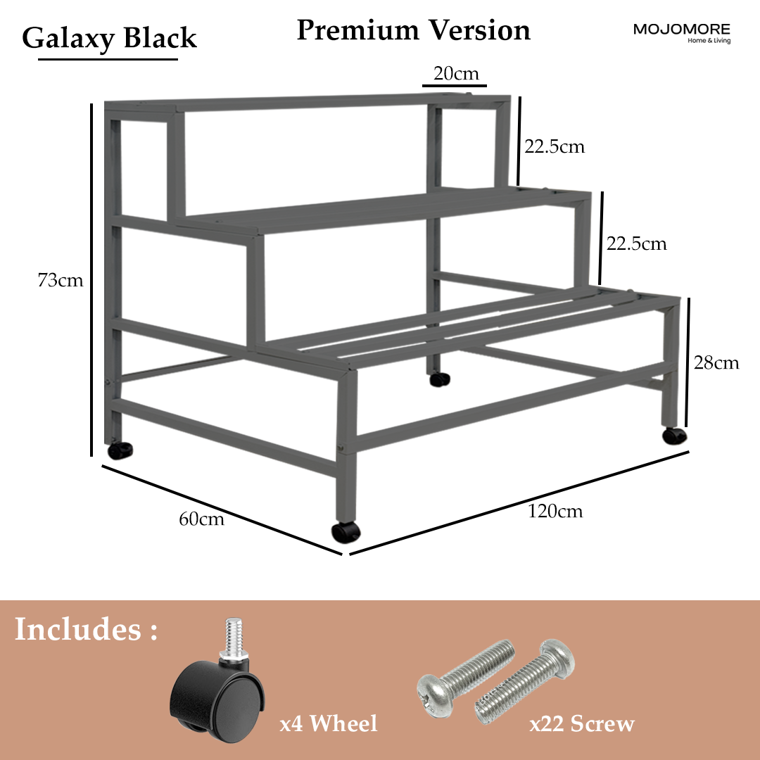 Mojomore 3 Tier Flower Rack Plant Rack Steel Outdoor Pots Garden Rak Pasu Bunga Outdoor Rak Bertingkat