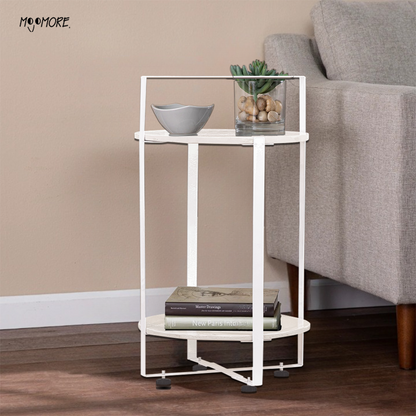 MOJOMORE Modern Resin Round Table -Top End Table with Open Shelf for Living Room
