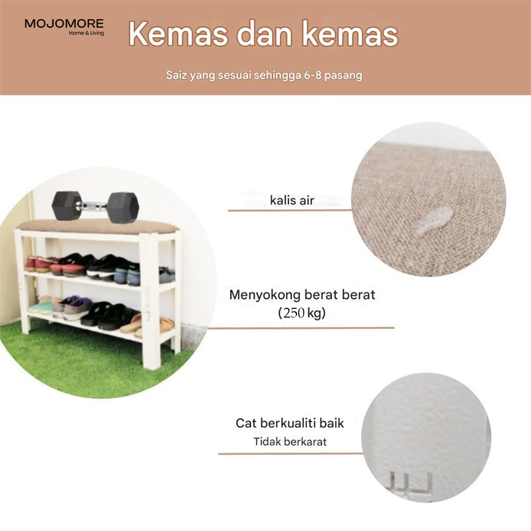 MOJOMORE 50CM-120CM Tahan Karat Anti Rust Bench Chair Long Metal Garden Shoe Bench Kerusi Besi