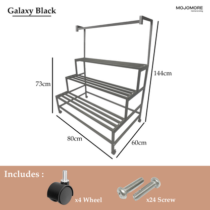 Mojomore 3 Tier Flower Rack Plant Rack Steel Outdoor Pots Garden Rak Pasu Bunga Outdoor Rak Bertingkat
