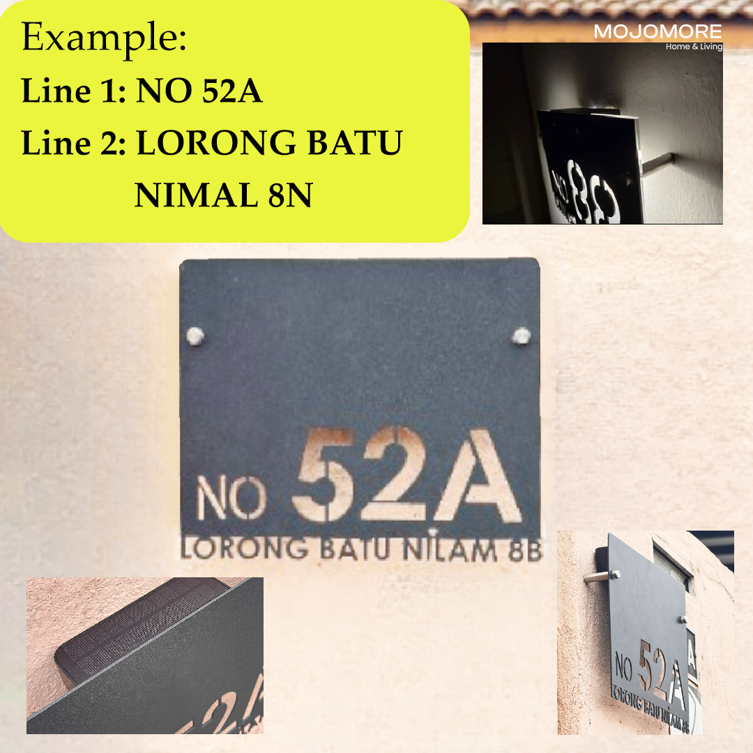 MOJOMORE (Solar + LED) Modern Solar House Number & Address Sign Plate Tanda Rumah
