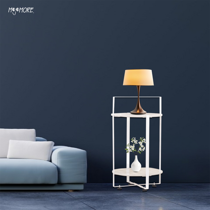 MOJOMORE Modern Resin Round Table -Top End Table with Open Shelf for Living Room