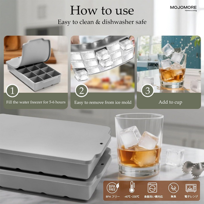 MOJOMORE Silicone Ice Maker 15 Holes Large Ice Cube Mold Jelly Mold Ice Cube Tray With Lid Bekas Ais Batu