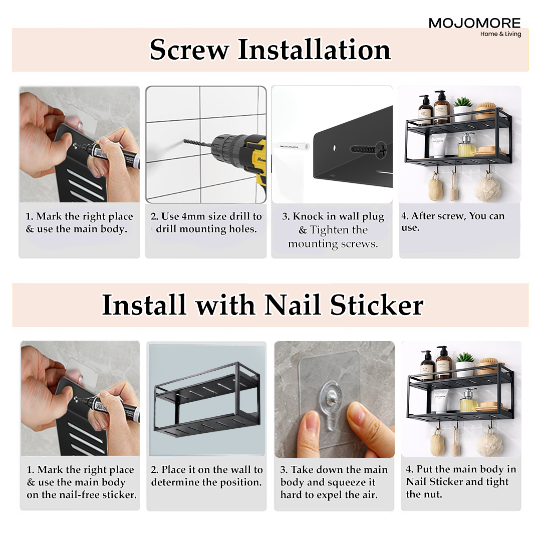 MOJOMORE Bathroom Towel Storage Rack Wall Mounted Bathroom Towel Holder with Shelf & Storage Basket