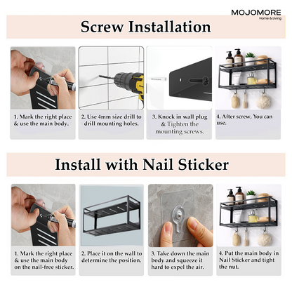 MOJOMORE Bathroom Towel Storage Rack Wall Mounted Bathroom Towel Holder with Shelf & Storage Basket