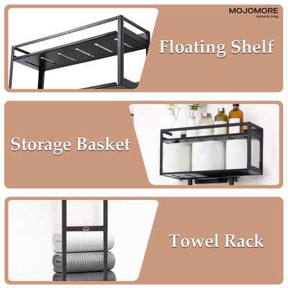 MOJOMORE Bathroom Towel Storage Rack Wall Mounted Bathroom Towel Holder with Shelf & Storage Basket
