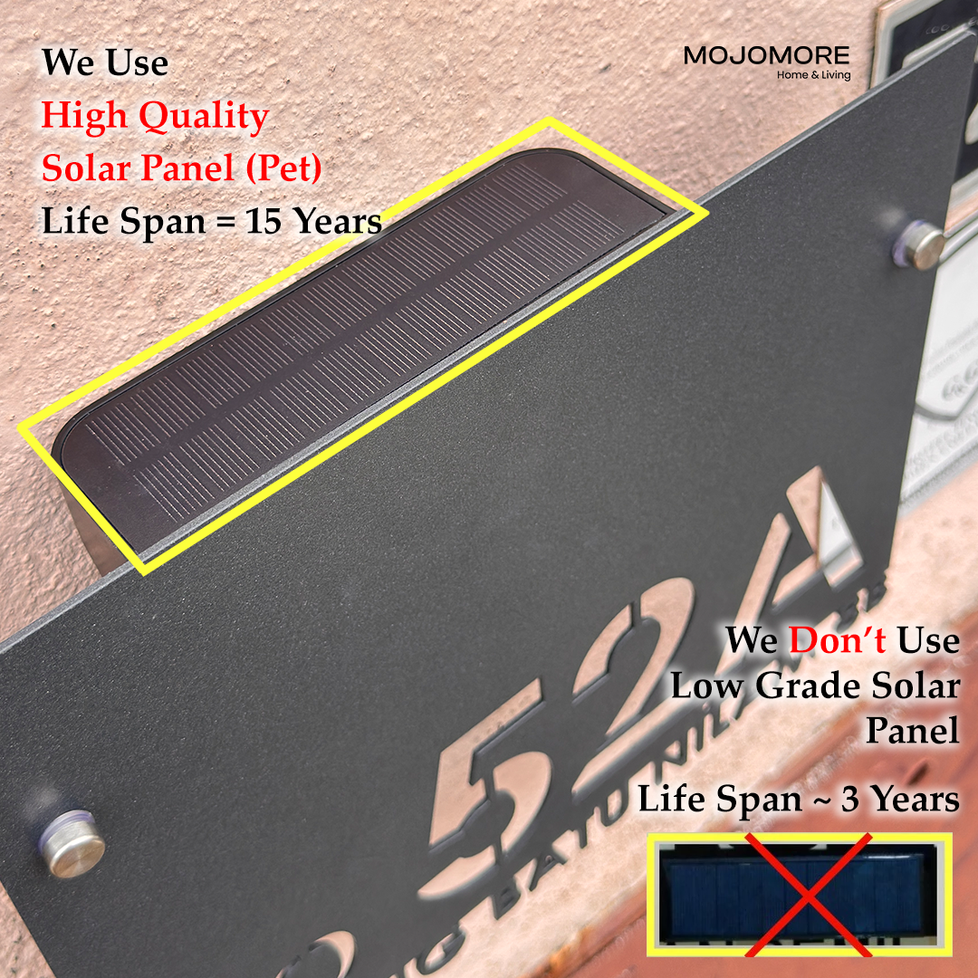 MOJOMORE (Solar + LED) Modern Solar House Number & Address Sign Plate Tanda Rumah
