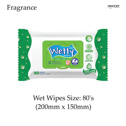 Wetty Antibacterial Wipes 80' Fragrance Free Wet Tisu Basah