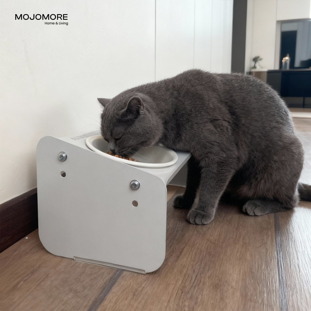 MOJOMORE Stainless steel pet bowl Mangkuk Kucing Cat high bowl with stand Neck protection Easy to Clean
