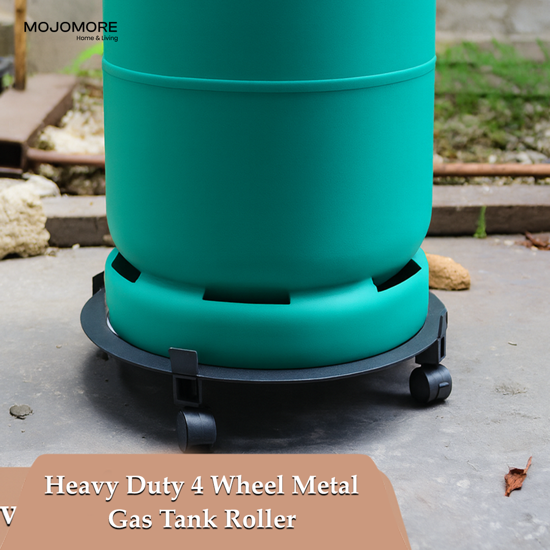 MOJOMORE Heavy Duty 4 Wheel Iron Gas Tank Roller | Metal Gas Stand | Gas Trolley | Roda Tong Gas