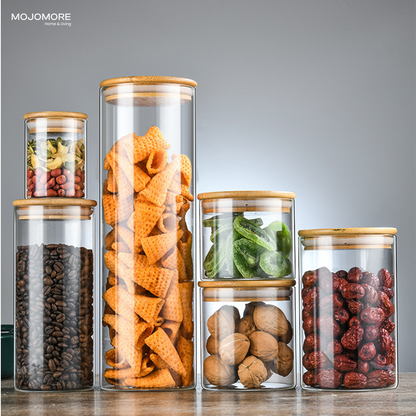 MOJOMORE Round Glass Jar Series, Transparent Container With Lids Cookie Jar Kitchen Jar Balang Bekas Kaca
