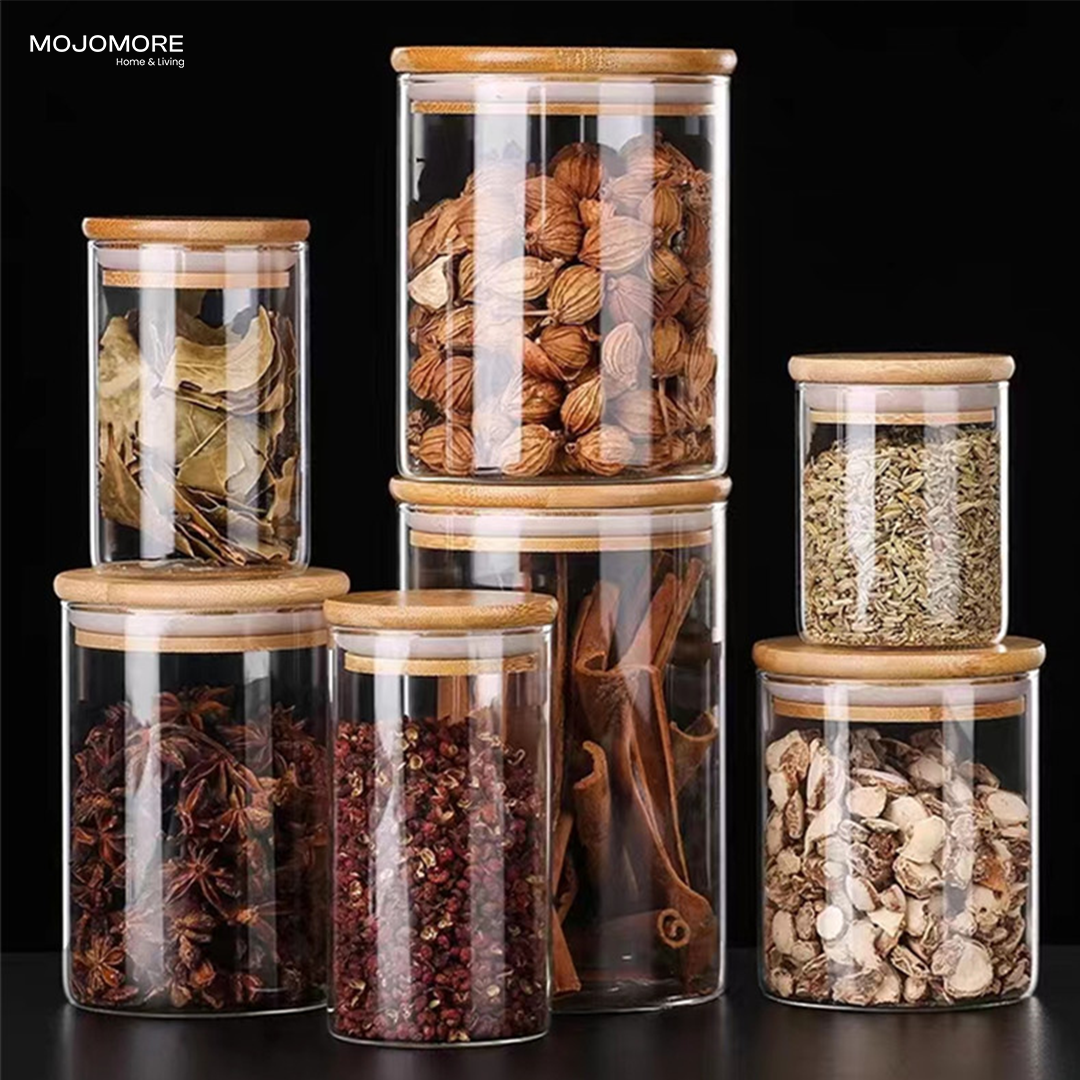 MOJOMORE Round Glass Jar Series, Transparent Container With Lids Cookie Jar Kitchen Jar Balang Bekas Kaca