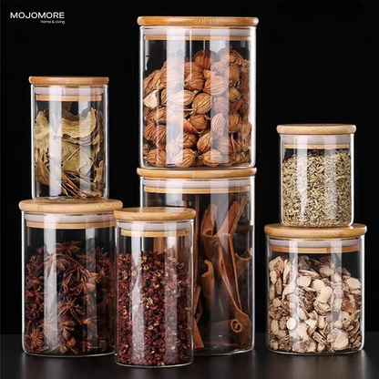 MOJOMORE Round Glass Jar Series, Transparent Container With Lids Cookie Jar Kitchen Jar Balang Bekas Kaca