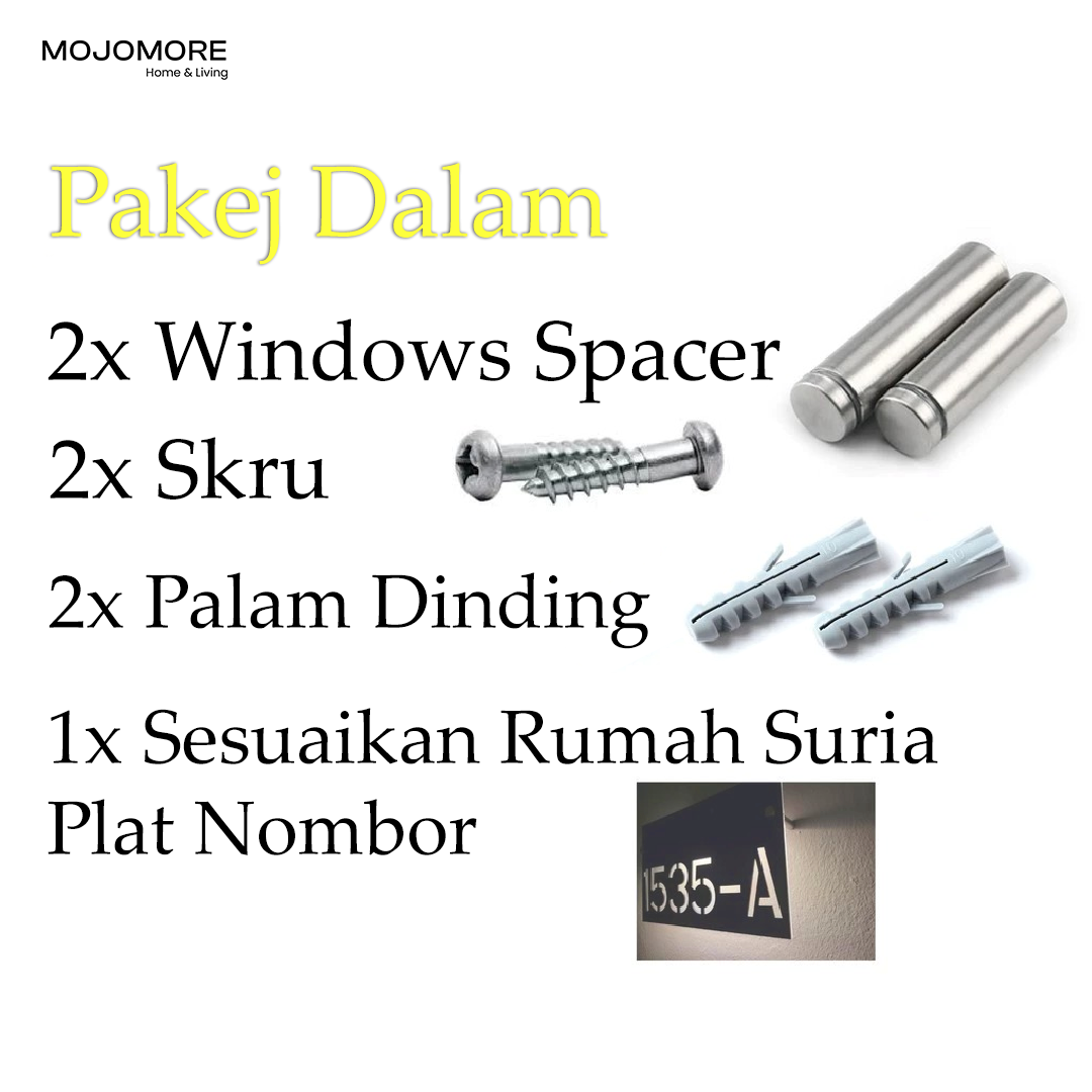 MOJOMORE (Solar + LED) Modern Solar House Number & Address Sign Plate Tanda Rumah