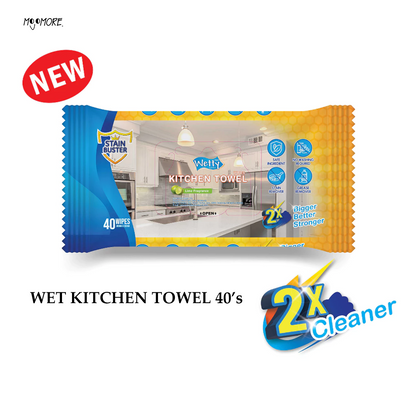 Wetty Kitchen Towel Wipes 40' Lime Fragrance Tuala Basah Antibakteria Bau Lime