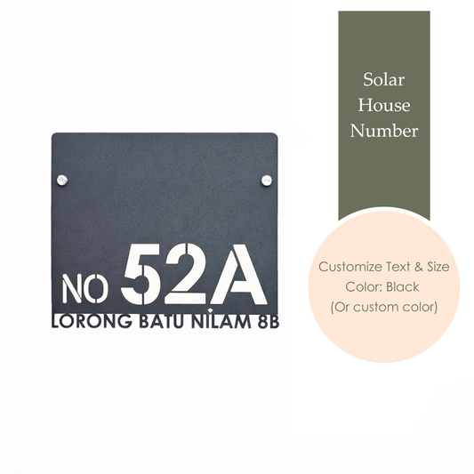 MOJOMORE (Solar + LED) Modern Solar House Number & Address Sign Plate Tanda Rumah