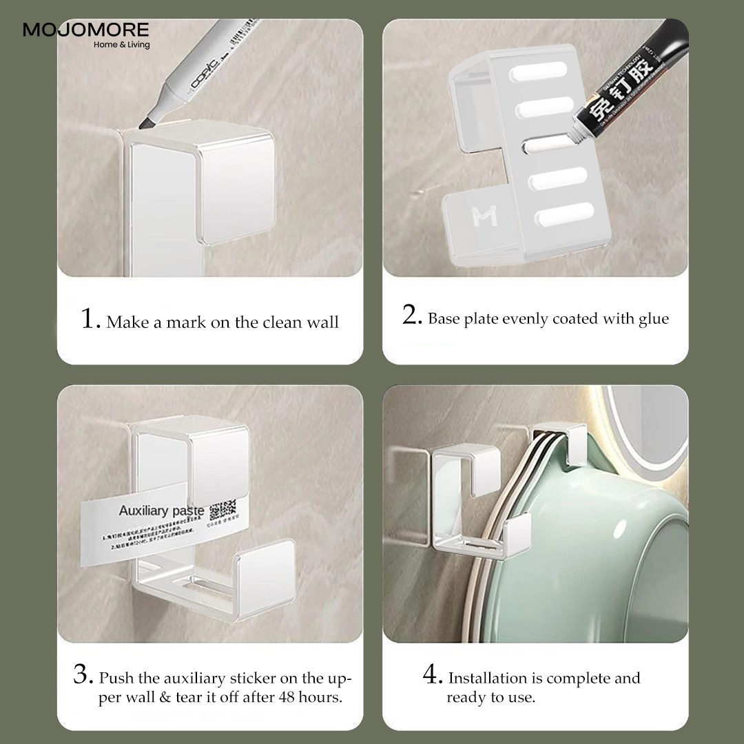 MOJOMORE Bathroom Basin Hook, with Gel Space Saving Wall Hangers Hooks, Sticky Stainless Steel Wall-mounted