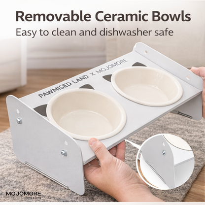 MOJOMORE Stainless steel pet bowl Mangkuk Kucing Cat high bowl with stand Neck protection Easy to Clean