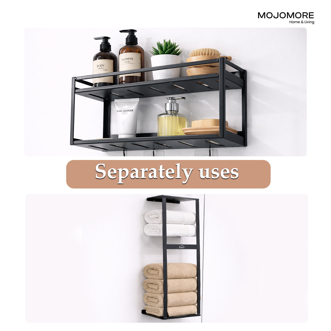 MOJOMORE Bathroom Towel Storage Rack Wall Mounted Bathroom Towel Holder with Shelf & Storage Basket
