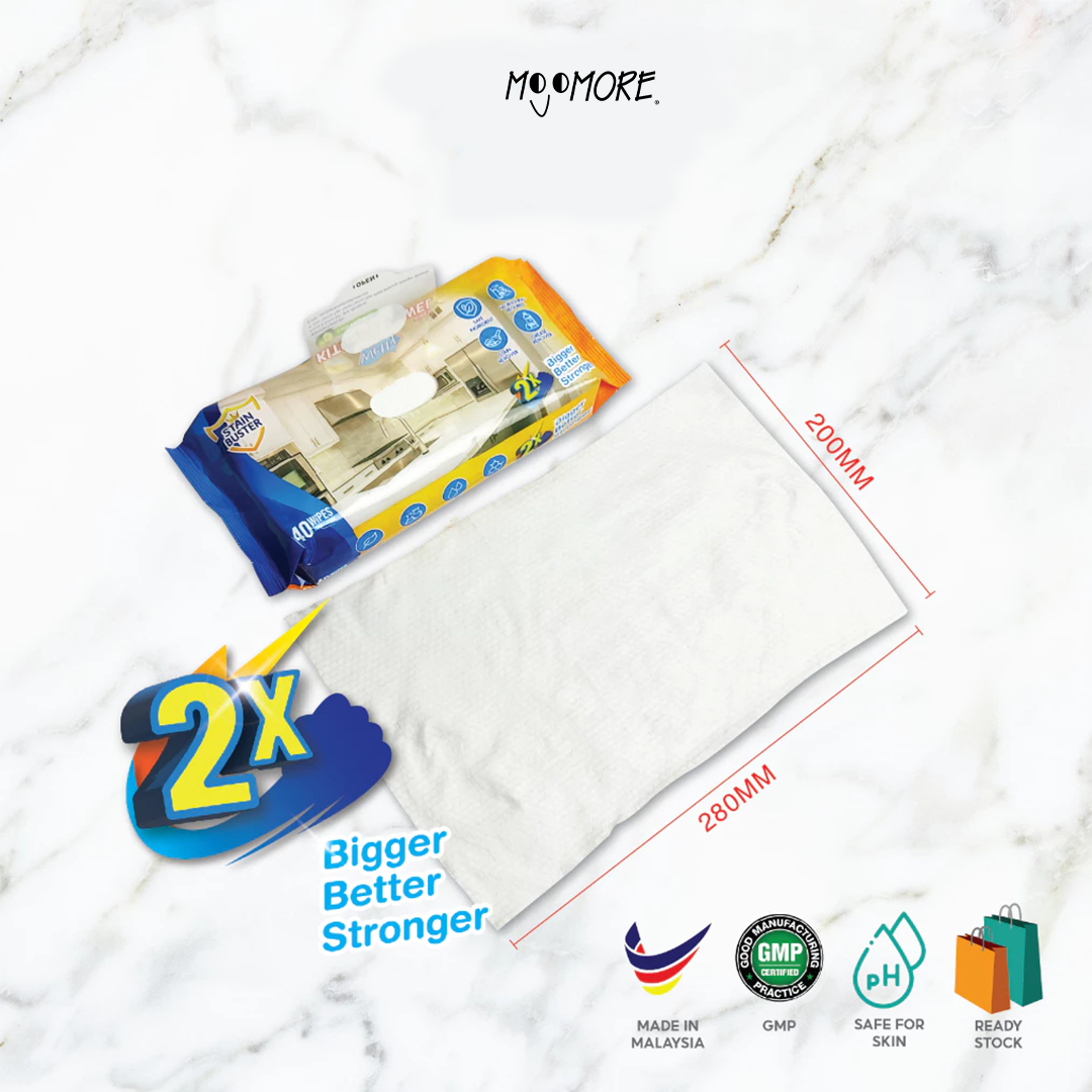 Wetty Kitchen Towel Wipes 40' Lime Fragrance Tuala Basah Antibakteria Bau Lime