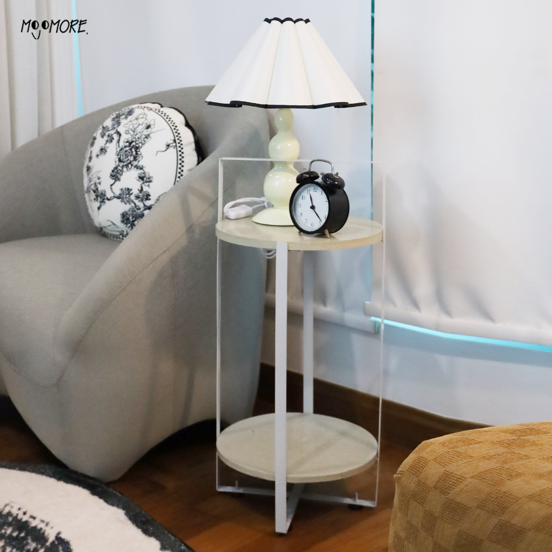 MOJOMORE Modern Resin Round Table -Top End Table with Open Shelf for Living Room