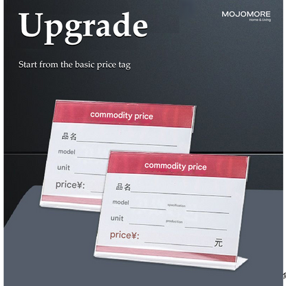 MOJOMORE L Shape Table Sign Display Stand Name Price Card Holder For Retail Bakery Buffet Acrylic Clear Price Name Card